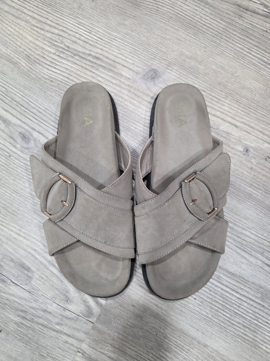 MIA Shoes - MIA Gray Cross-Band Slide Sandals with Buckle